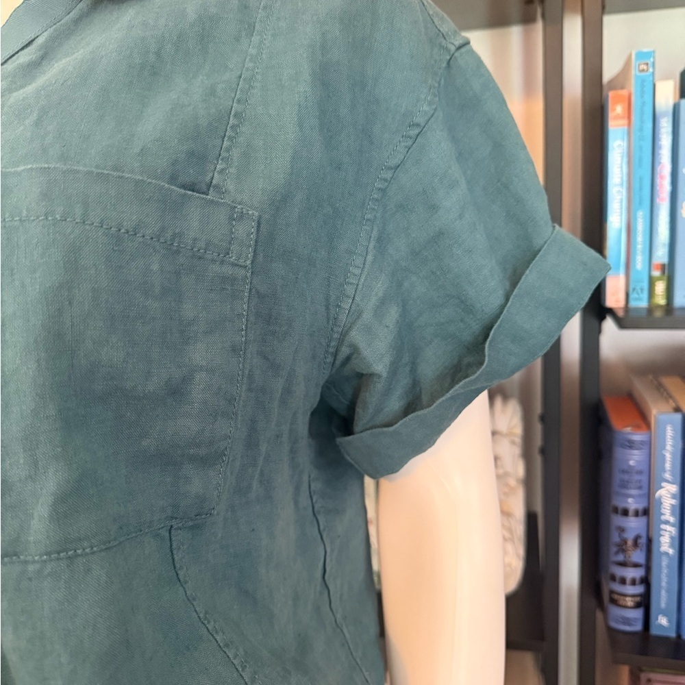 Athleta Teal Linen Resort Short Sleeve Top with pocket - Picture 6 of 9